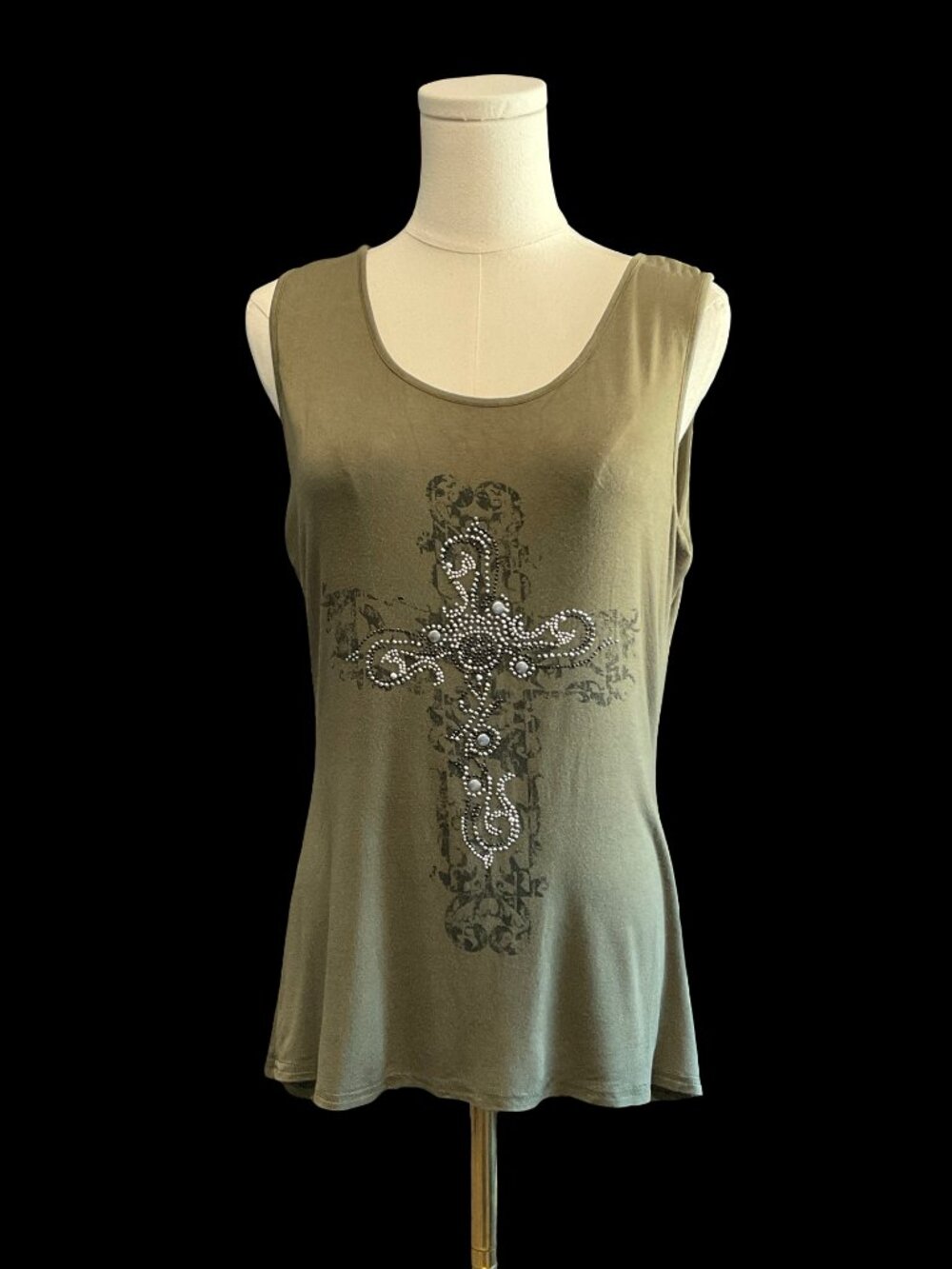 Green Embellished Cross Tank Top